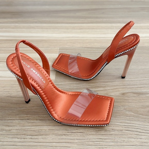 NEW Good American Crystal Crush Heel Sandals - Picture 1 of 7